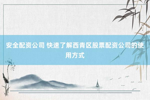 安全配资公司 快速了解西青区股票配资公司的使用方式